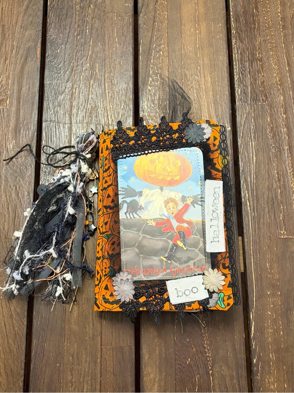 Halloween Junk Journal Vintage Fabric Pumpkins Softcover Decorated 3 Signatures